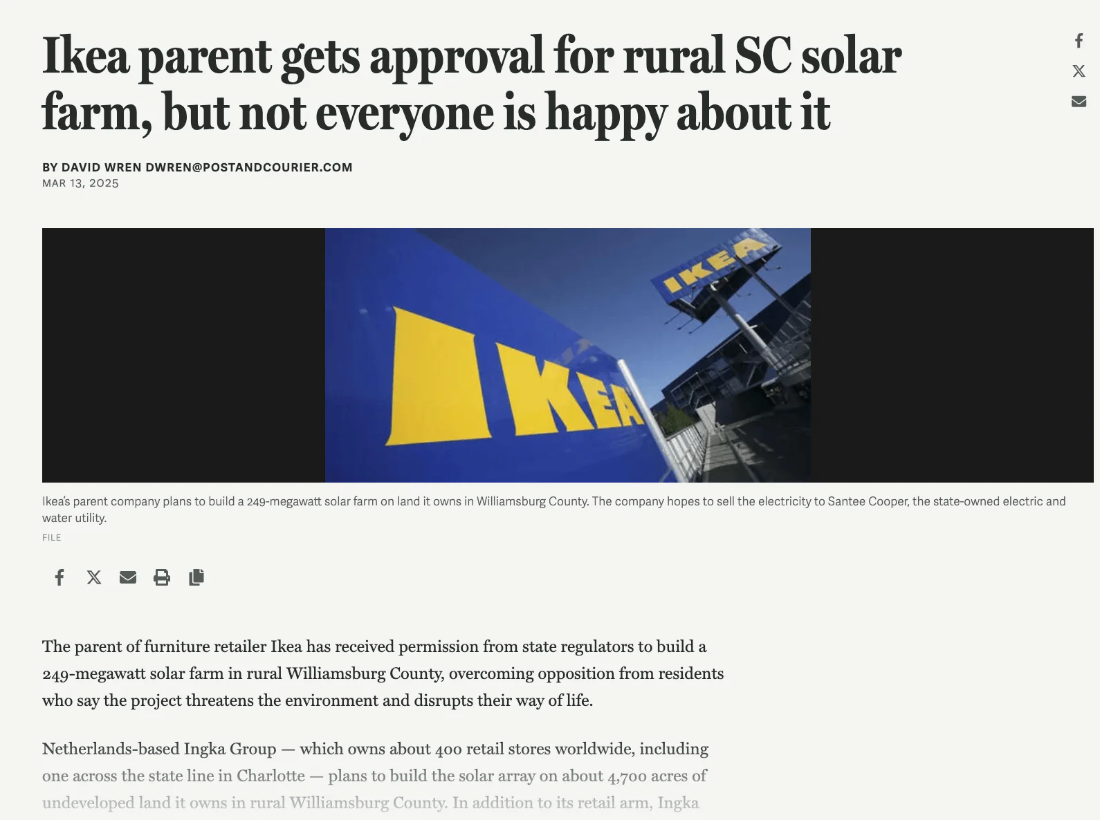 Ikea parent gets approval for rural SC solar farm, but not everyone is happy about it