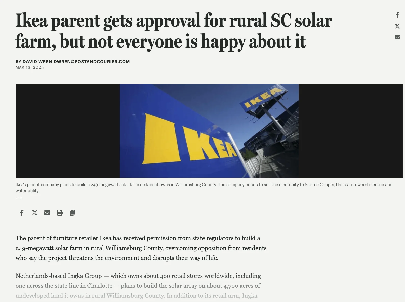Ikea parent gets approval for rural SC solar farm, but not everyone is happy about it