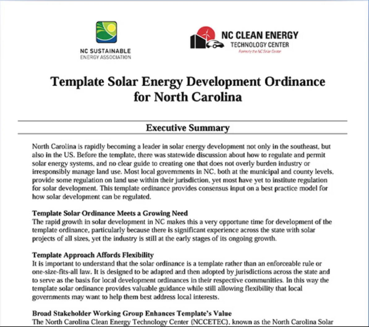 Template Solar Energy Development Ordinance for North Carolina