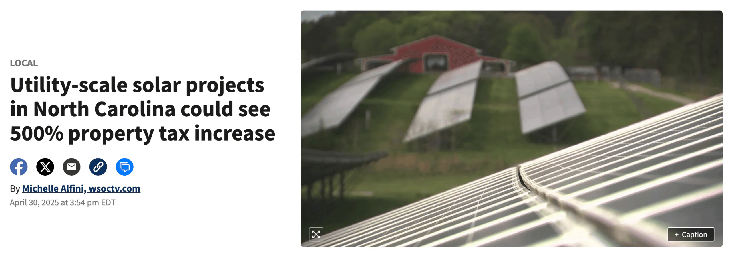 Utility-scale solar projects in North Carolina could see 500% property tax increase